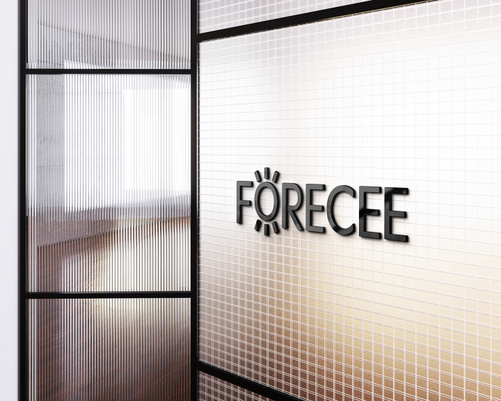 Glass door featuring FORECEE logo inside a sleek, modern office — symbolizing Forecee’s founding in 2024 in Silicon Valley.