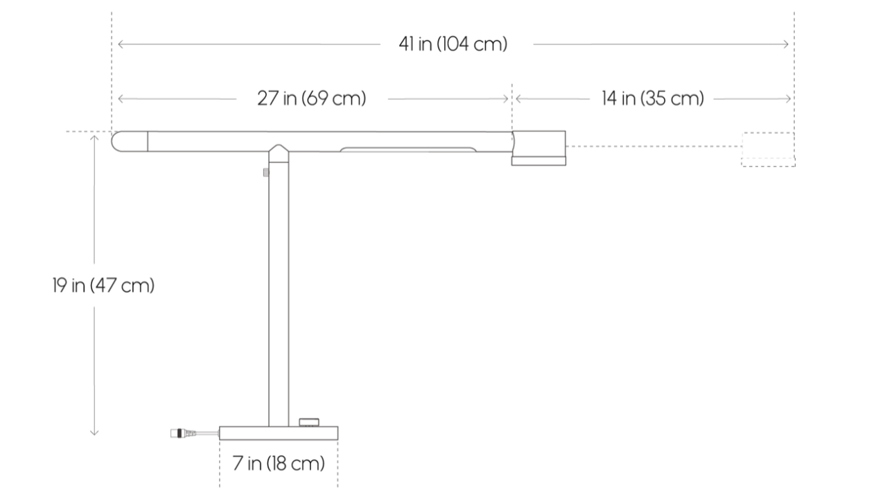 Diagram displaying Forecee Beauty Lamp dimensions with labeled measurements in inches and centimeters for reference.